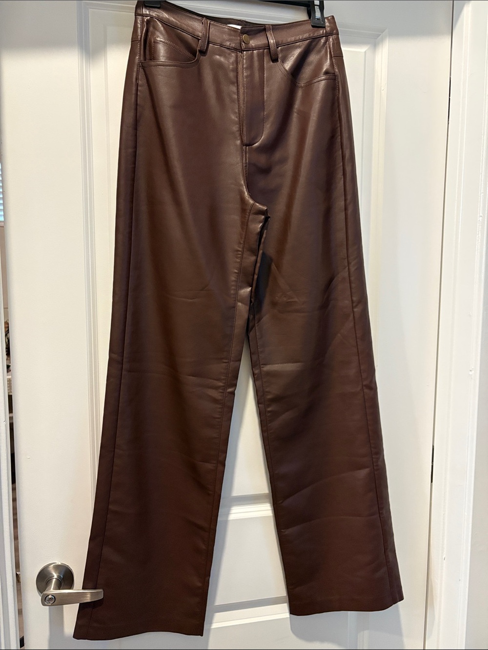 WAYF x Jourdan Sloane Dark Brown Faux Leather Straight-Leg Pants